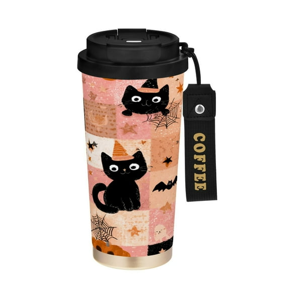 500ml Double-Wall Vacuum Insulated Tumblers Stainless Steel Coffee Tumbler with Ceramic Coating Orange Halloween Motif
