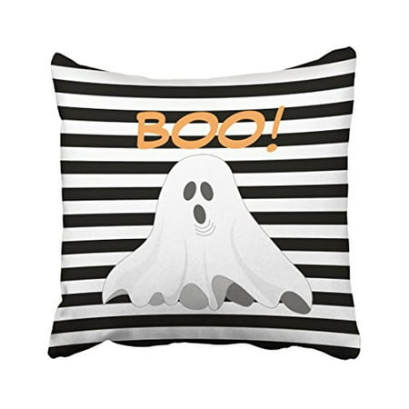 WinHome Simple Fashion Boo Black And White Striped Halloween Ghost Retro Polyester 18 x 18 Inch Square Throw Pillow Covers With Hidden Zipper Home Sofa Cushion Decorative Pillowcases