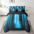 thumbnail image 2 of Feelyou Glitter Cyan Lines Bedding Comforter Set 7 Pieces for Kids, Neon Gradient Lightning Full Bedding Set, Modern Fashion Abstract Reversible Fitted Sheet Flat Sheet, Super Cozy Room Decor, 2 of 8