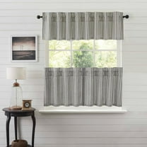 VHC Brands Ashmont 3 PC Charcoal Grey Ticking Stripe Curtain Set (1 Valance 16x72 and 2 Tier 24x36)