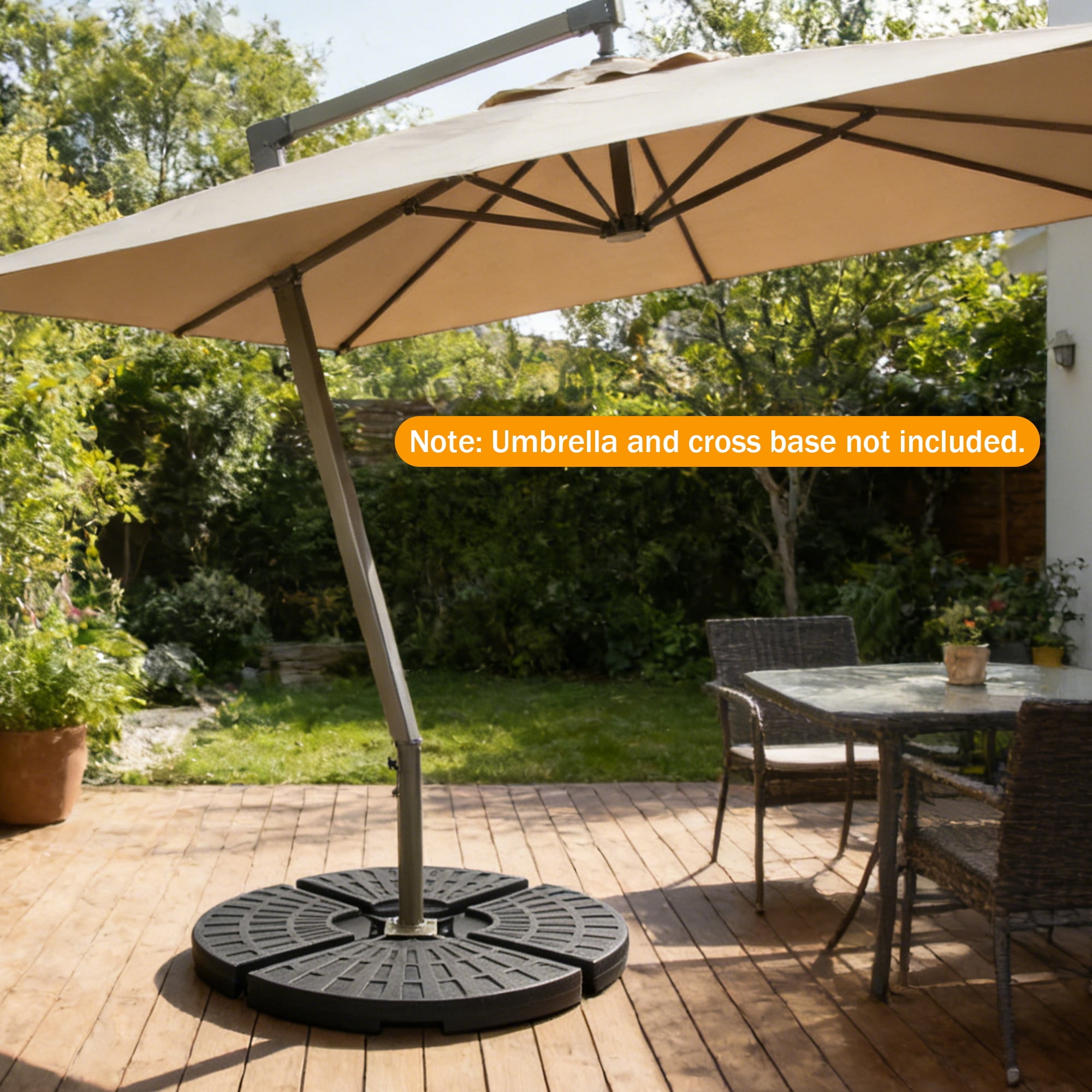 RocVanc 220 lbs Heavy Duty Patio Umbrella Base, 4-Plate Refillable Offset Umbrella Stand for Water or Sand, Weather-Resistant HDPE Cantilever Umbrella Weights, Black Fan-Shaped