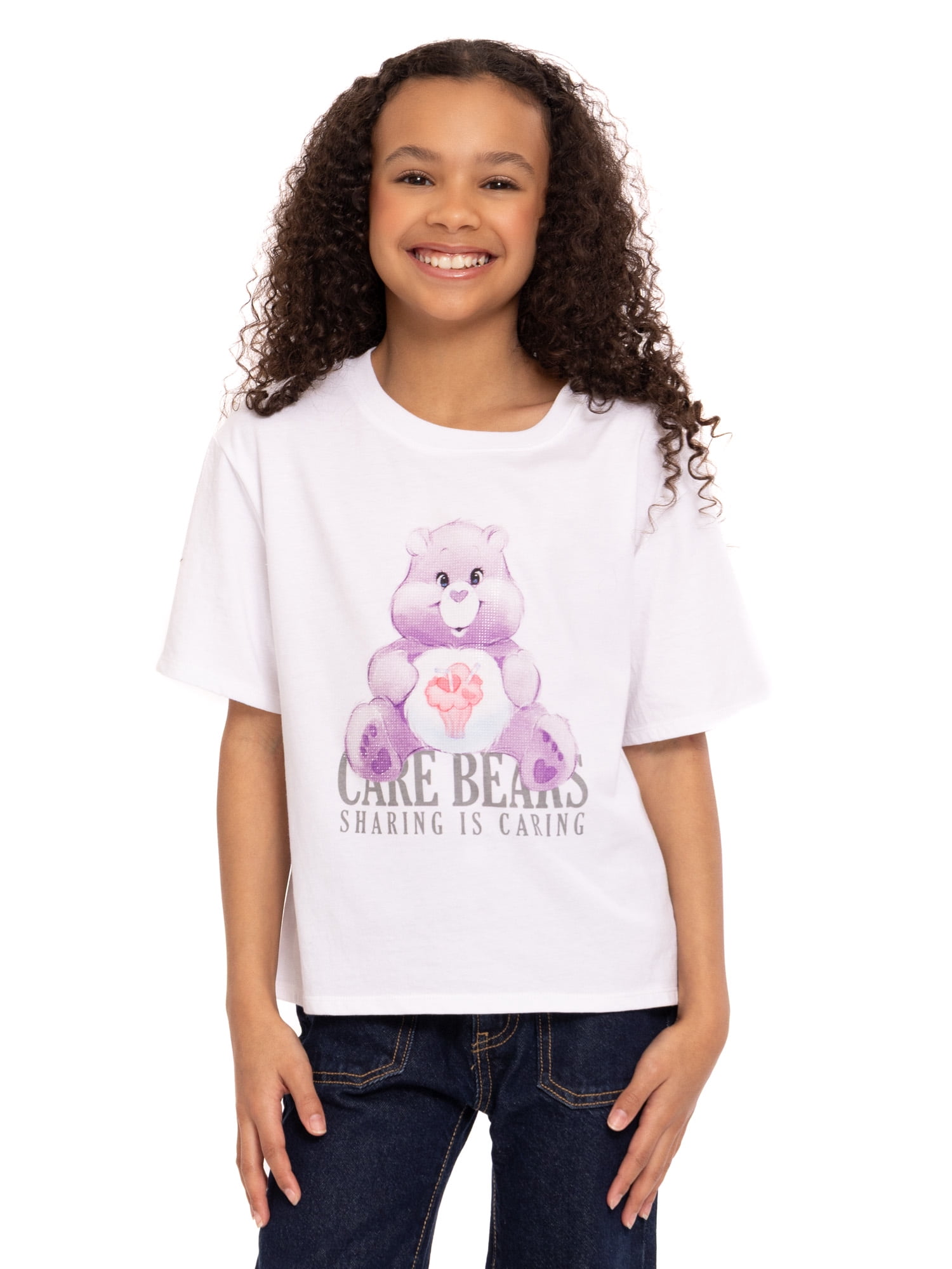 Care Bears Girls Embellished Graphic Tee with Short Sleeves, Sizes 4-16