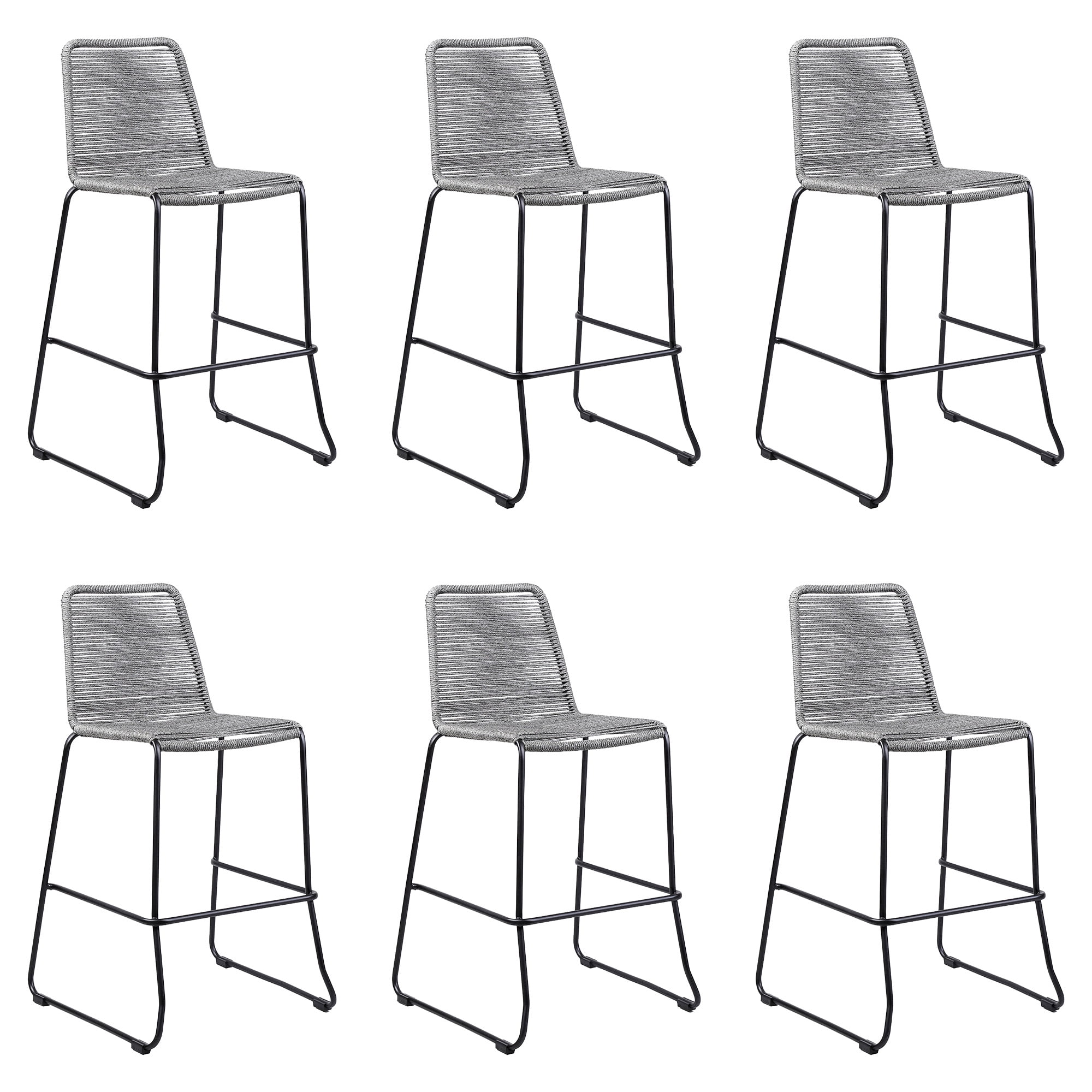 Shasta 30" Outdoor Metal and Gray Rope Stackable Barstool - Set of 6