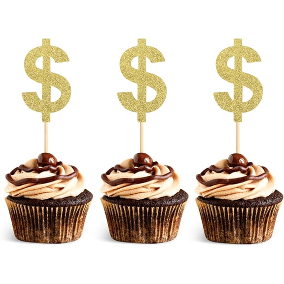 10pcs Dollar Sign Cupcake Topper For Theme Party Wedding Birthday Baby Shower Decorations Party Supplies