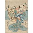 thumbnail image 2 of Utagawa Kuniyoshi 14x18 Gold Ornate Wood Frame and Double Matted Museum Art Print Titled - Snow Scene; Female Figure (In Flowing Blue, Green, and Pink Robe) (19th Century), 2 of 4