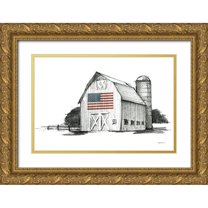 Tillmon, Avery 32x23 Gold Ornate Wood Framed with Double Matting Museum Art Print Titled - Patriotic Barn
