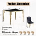 thumbnail image 2 of 5-Piece 37" Square Glass Dining Table Set for 4, Tempered Glass Top with Flute-Inspired Mirrored Stainless Steel Legs, 4 Button-Tufted Velvet Chairs with Stainless Steel Legs, 2 of 7
