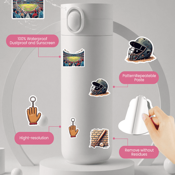 cartoon Baseball Stickers, Waterproof Baseball Sticker for Water Bottle Laptop Phone Cases Planner Skateboard Luggage Helmet Party Favor Decor, Ideal for Adults Teens Teacher Rewards