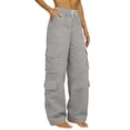 thumbnail image 4 of Ecqkame Cargo Pants for Women Solid Elastic Waist Work Long Pants with Multiple Pockets Outdoor Hiking Daily Casual Trousers Gray XXL, 4 of 9