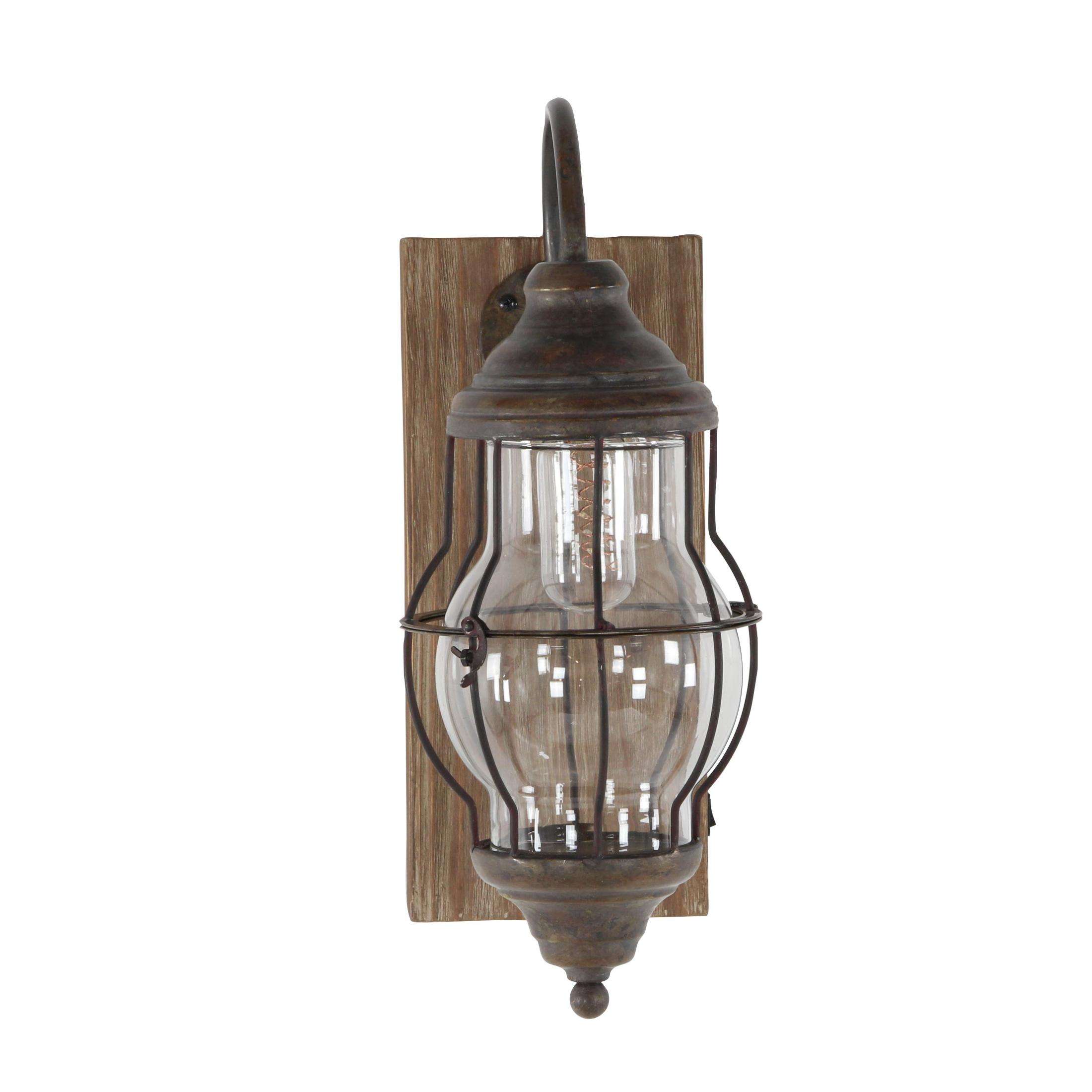 DecMode 17" Battery Operated Brown Accent Lamp with Clear Glass Shade