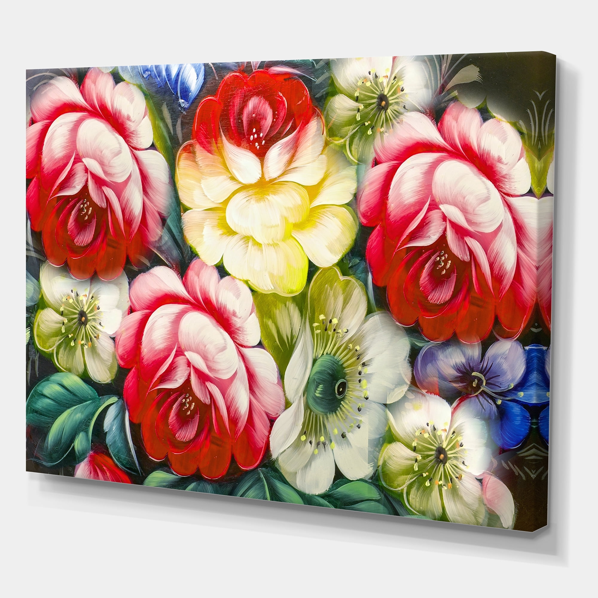 Designart ' Vintage VIbrant Yellow and Red Flower Still Life I ' Traditional Canvas Wall Art Print