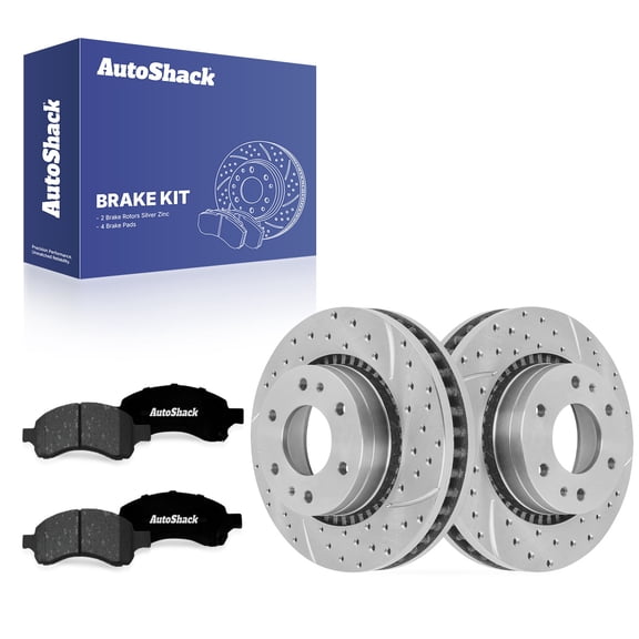 AutoShack Front Vented Drilled & Slotted Silver Zinc Coated Brake Rotors   Premium Ceramic Pads 6-PC Brake Kit Replacement for 2006-2009 Chevrolet Trailblazer SilverShield Pro 11.88" (301.8 mm)