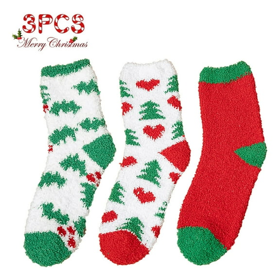 Gkeoshab Womens Socks 3 Pairs Women's Christmas Fuzzy Microfiber Socks Pattern Warm Fluffy Sleeping Socks Size 6-9 Cozy Home Slipper Socks Perfect Gifts