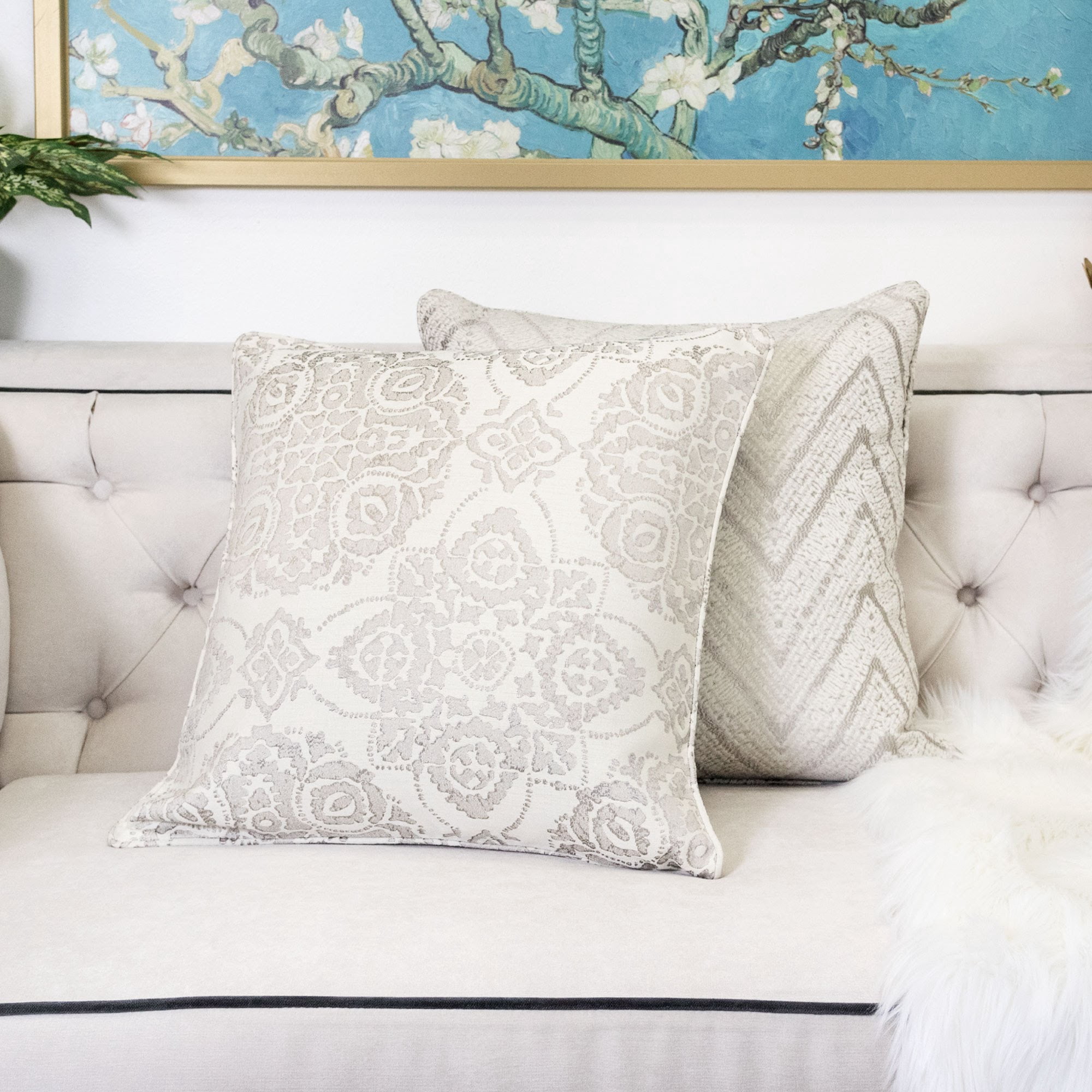 Kate Cream Abstract Polyester 20 in. x 20 in. Throw Pillow