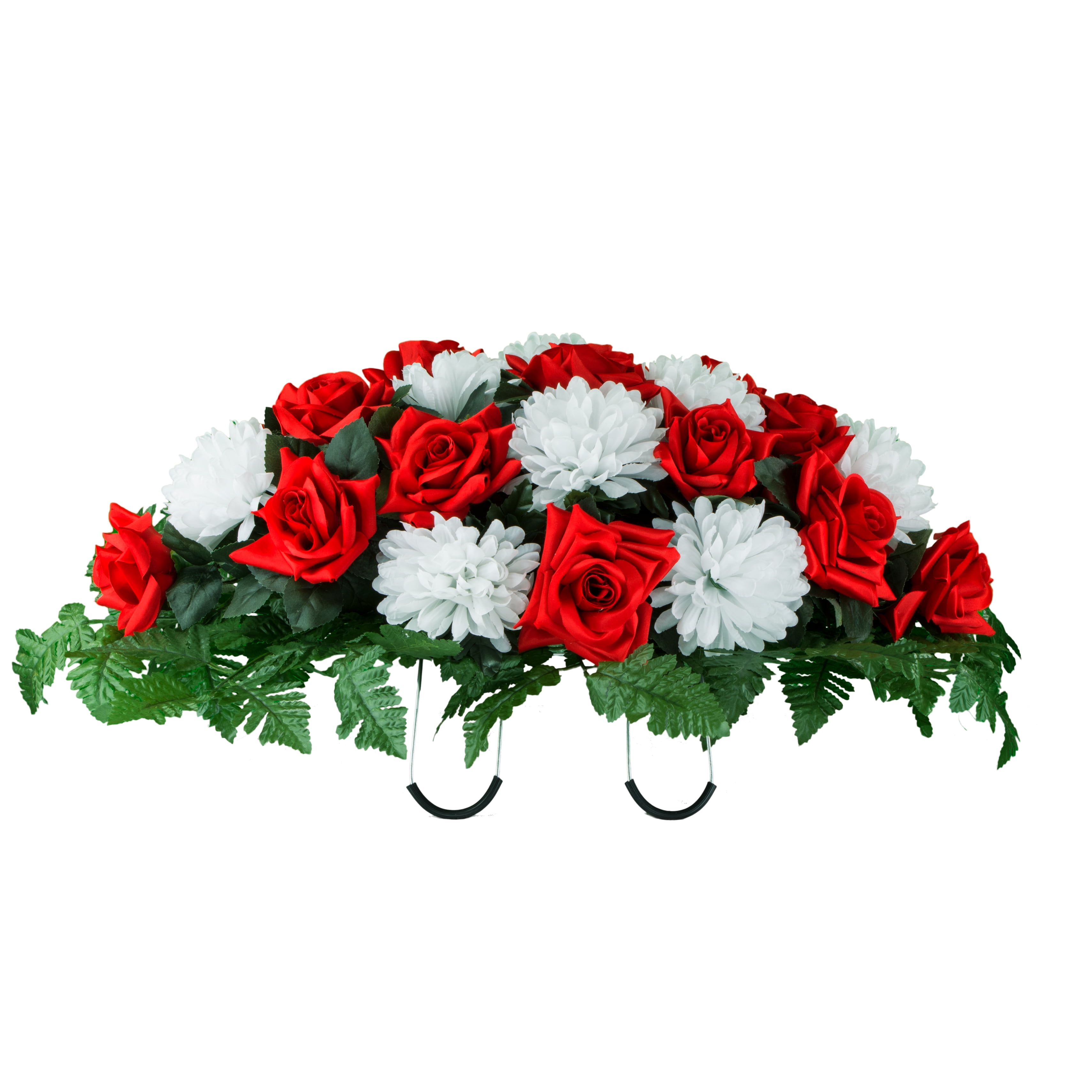 Red Roses and White Carnations Silk Saddle Arrangement by Sympathy