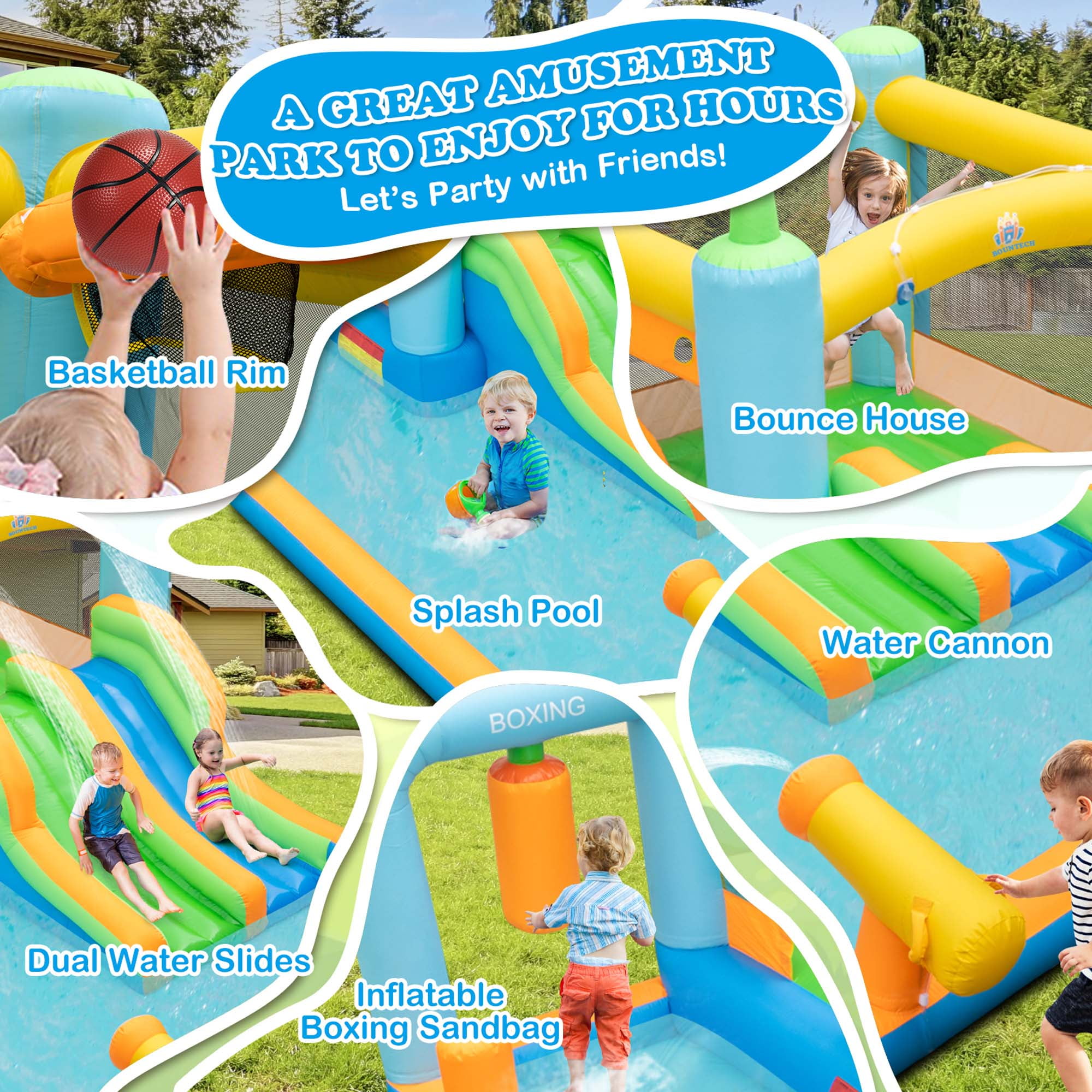 Costway Inflatable Water Slide Giant Kids Bounce House Park Splash Pool without Blower for Toddler, Bouncy Water Park