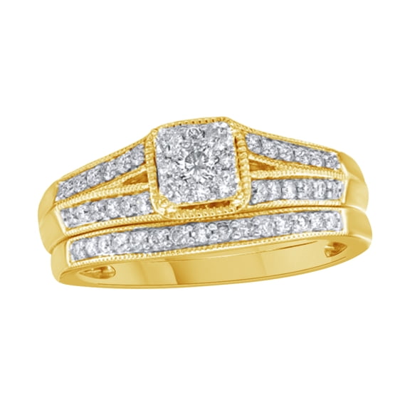 AFFY White Natural Diamond Bridal Set Ring In 10k Yellow Gold (0.5 Cttw)