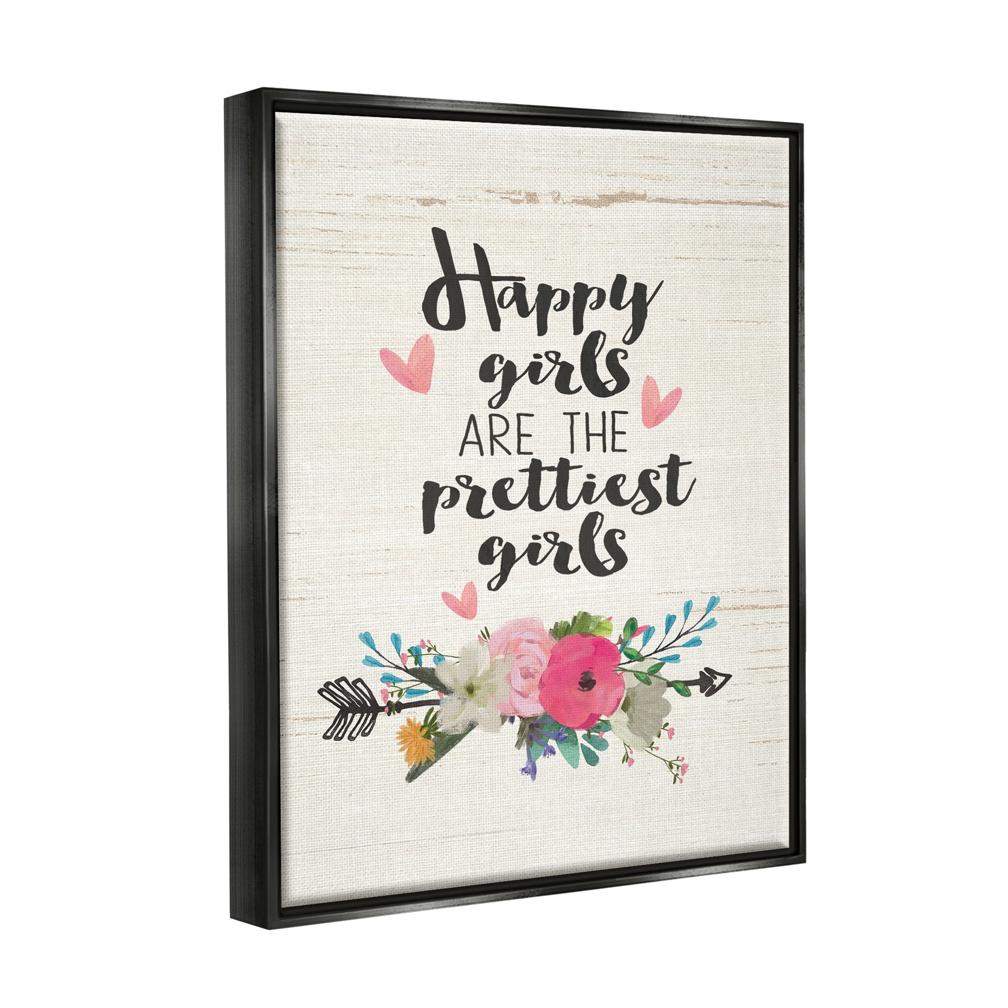 Stupell Industries Happy Girls Prettiest Jet Black Framed Floating Canvas Wall Art, 16x20, by Jo Moulton