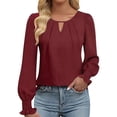 thumbnail image 1 of Women's Solid Color Fashion T - Shirt with Lock Hole and Pleated Design, 1 of 4