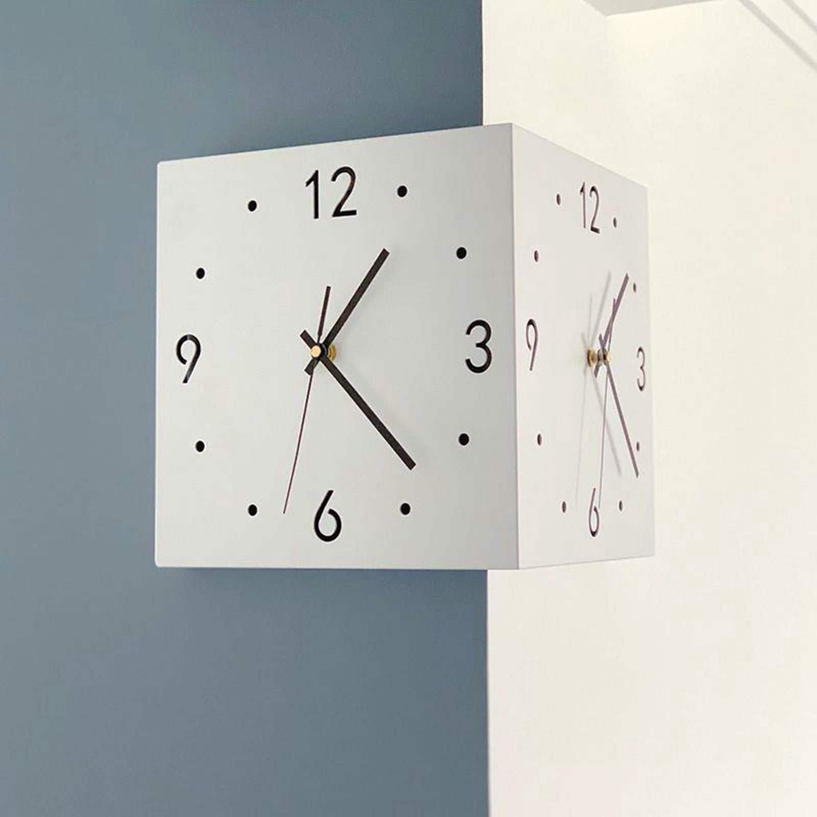 Double Sided Wall Clock, Corner Clock Night Light, Decorative Clocks, Nordic Wall Hanging Clocks with Light for Living Room Wall Decoration White