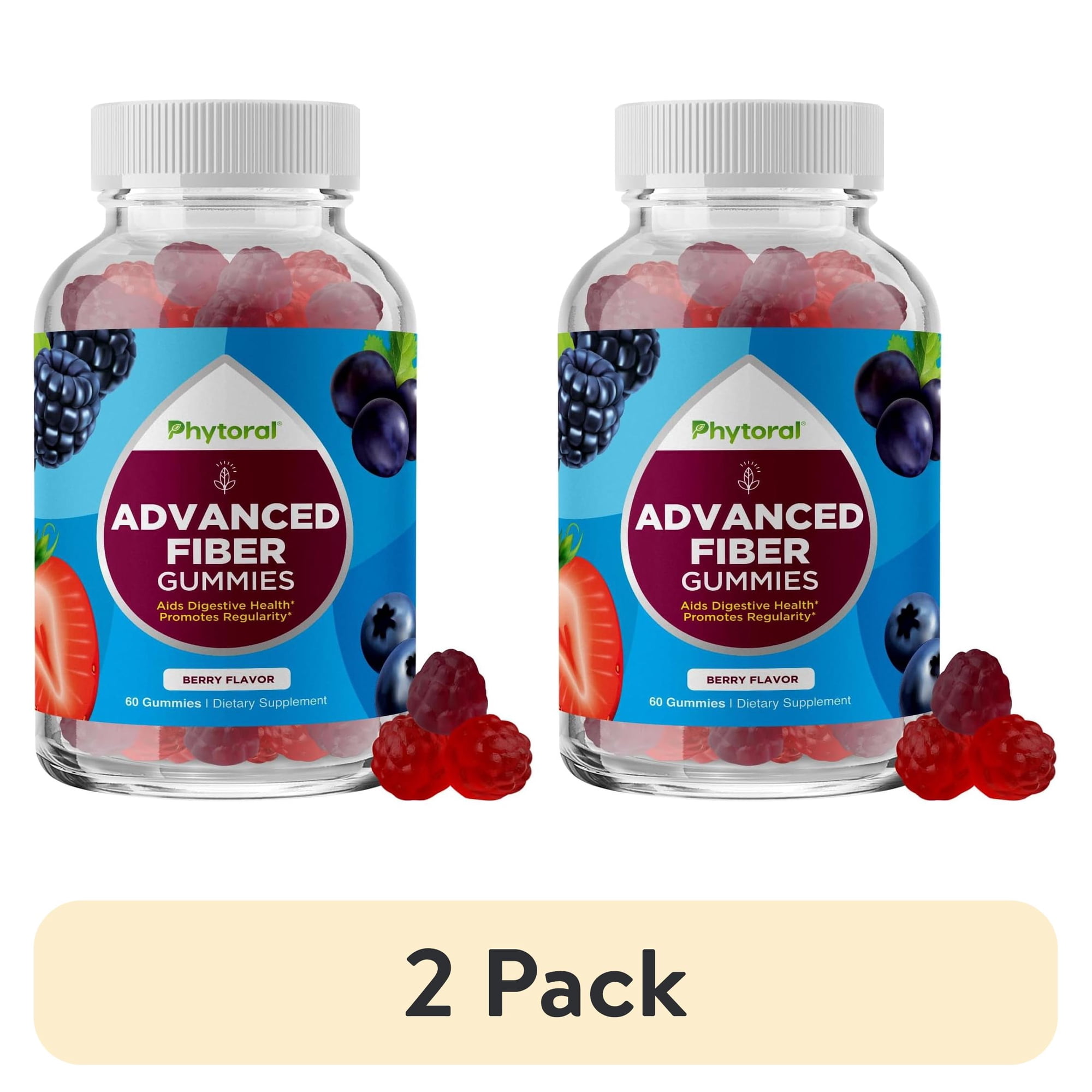 (2 pack) Phytoral Advanced Fiber Gummies for Adults with Chicory Root & Prebiotic Fiber, Digestive Health & Immune Aid, 60 Count