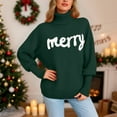 thumbnail image 6 of larppty Merry Sweater for Women Turtleneck Christmas Sweater Long Batwing Sleeve Knit Sweatshirt Loose Pullover Women Tops (Dark Green, M), 6 of 9