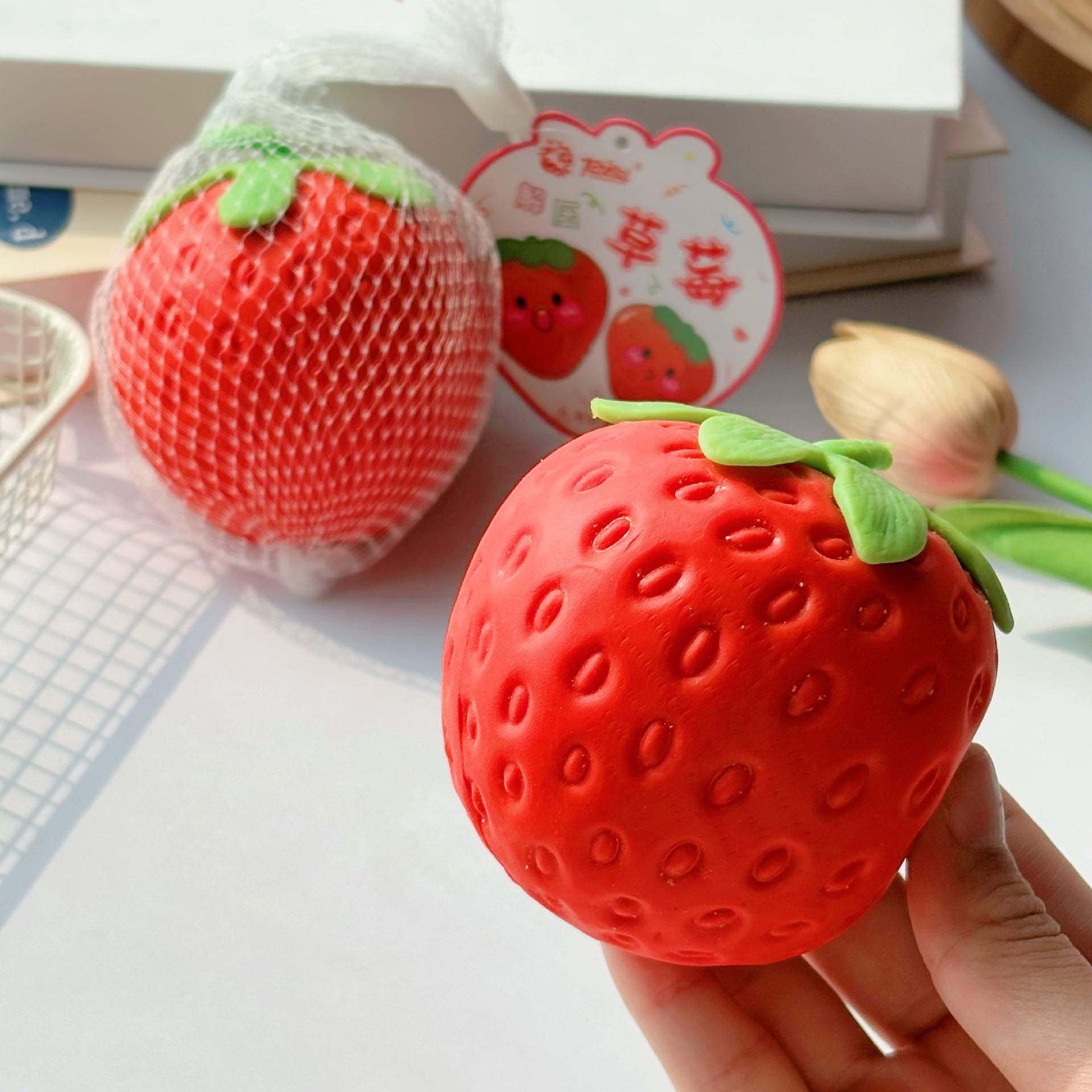 AsdQ Jumbo Strawberry Squishy Slow Rising Strawberry Stress Ball Super Huge Squeezing Stress Relief Fidget (XL, 3 Pcs)