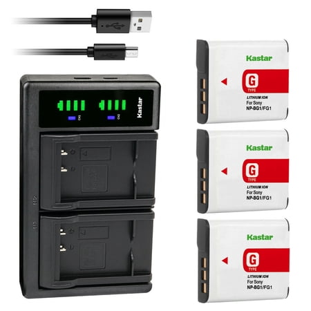 Kastar 3-Pack NP-BG1 Battery and LTD2 USB Charger Replacement for Sony NP-BG1 NP-FG1 G Type Battery Sony BC-CSG BC-CSGD BC-CSGE Charger Sony Cyber-shot DSC-WX1 Cyber-shot DSC-WX10 Camera