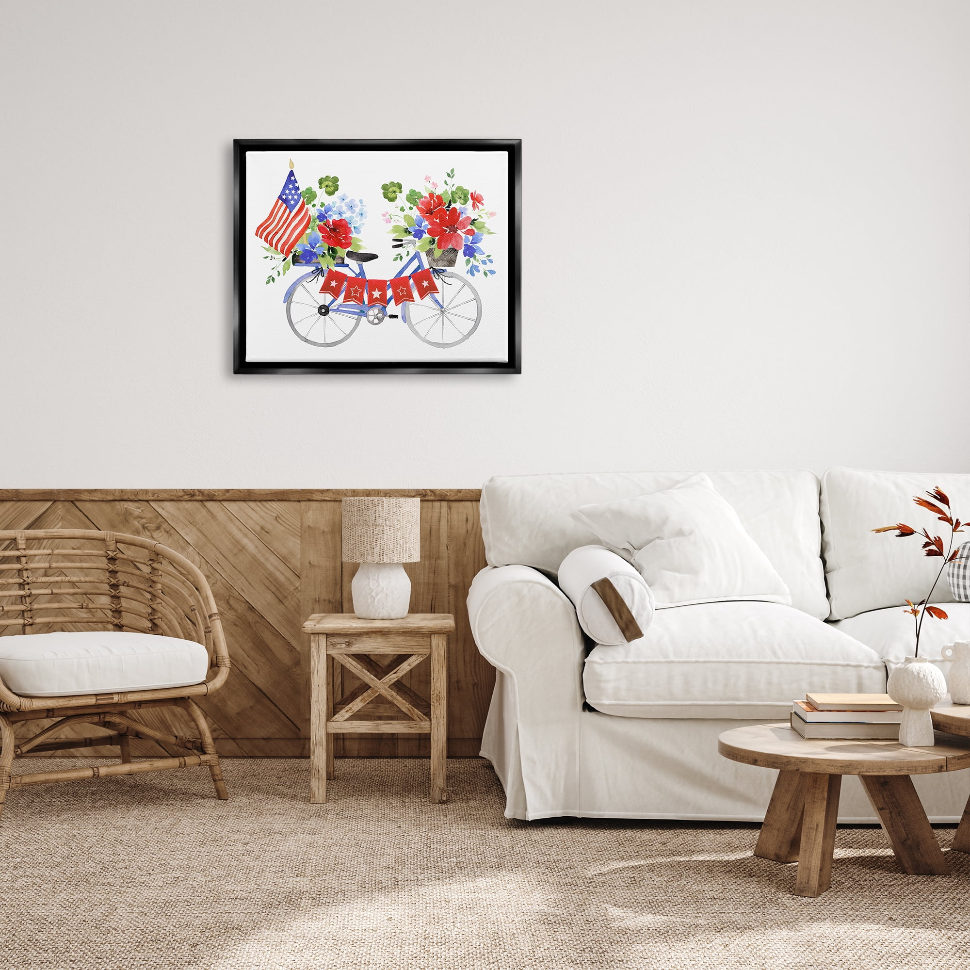Stupell Industries Floral Americana Bicycle Transportation Painting Black Floater Framed Art Print Wall Art, 31 x 25