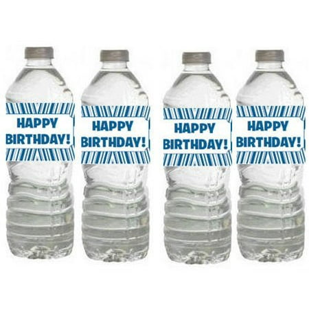 Blue & White Happy Birthday Party Decorations-  15ct Water Bottle Label