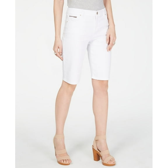 INC International Concepts Womens High Rise Denim Bermuda Shorts White 10