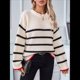 thumbnail image 5 of Suéteres de Punto A Rayas de Gran Tamaño para Mujer, Ropa de Otoño, Suéter de Cuello Redondo de Invierno, Ropa de Moda. Albaricoque S, 5 of 10
