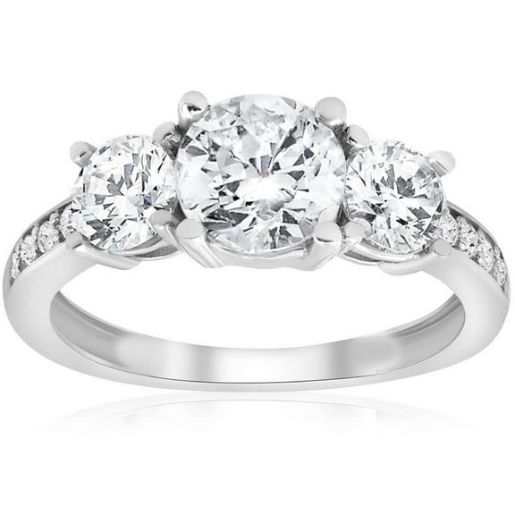 Lina Jewel 14K White Gold Plated Anniversary Bands - 2.4 Ct Round Cut Diamond Rings - Engagement 3 Stone Wedding Ring for Women's - Office Wear Jewelry - Elegant Occasion Ring