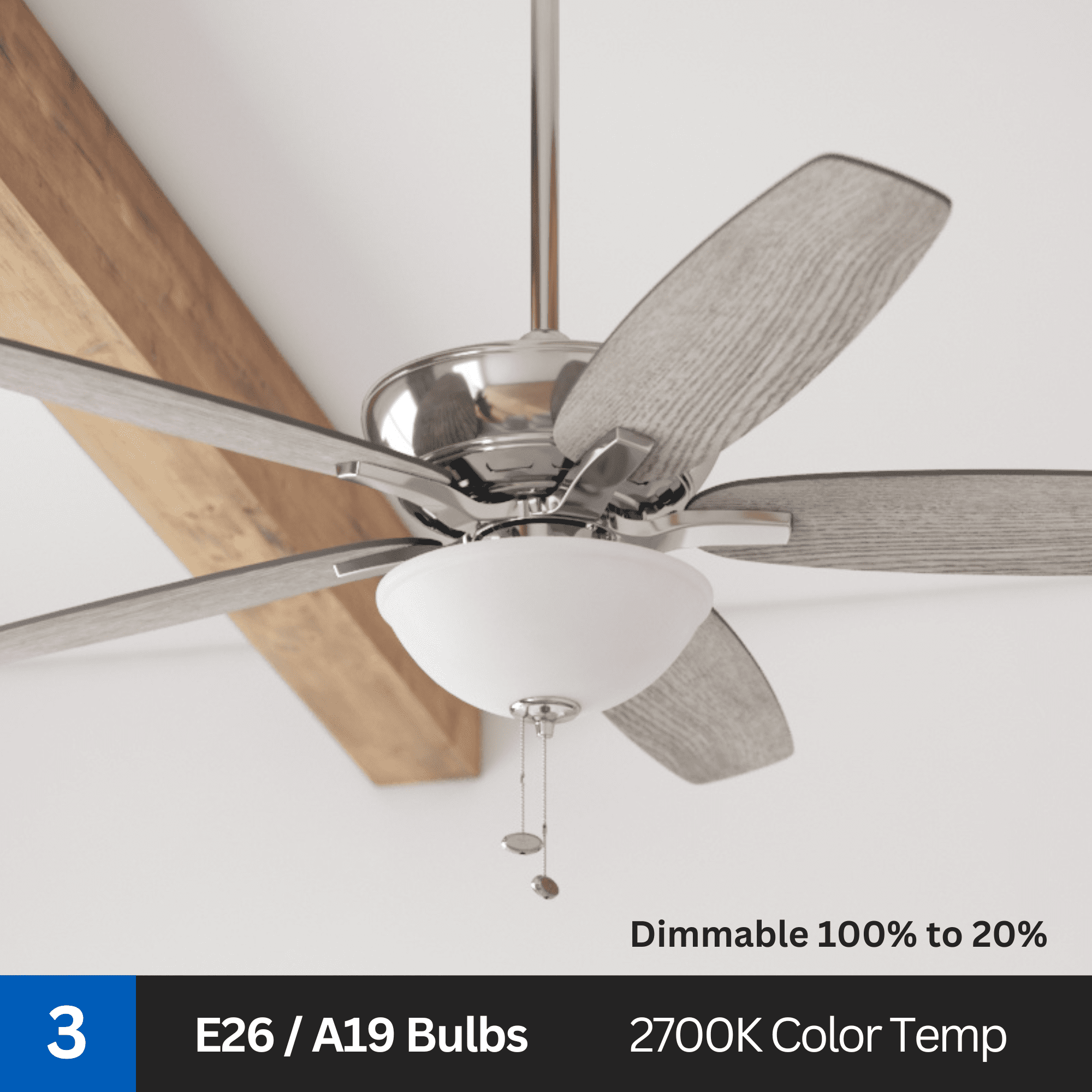 Mainstays Nickel Traditional 60" Brushed LED Living Room Ceiling Fan with Pull Chains