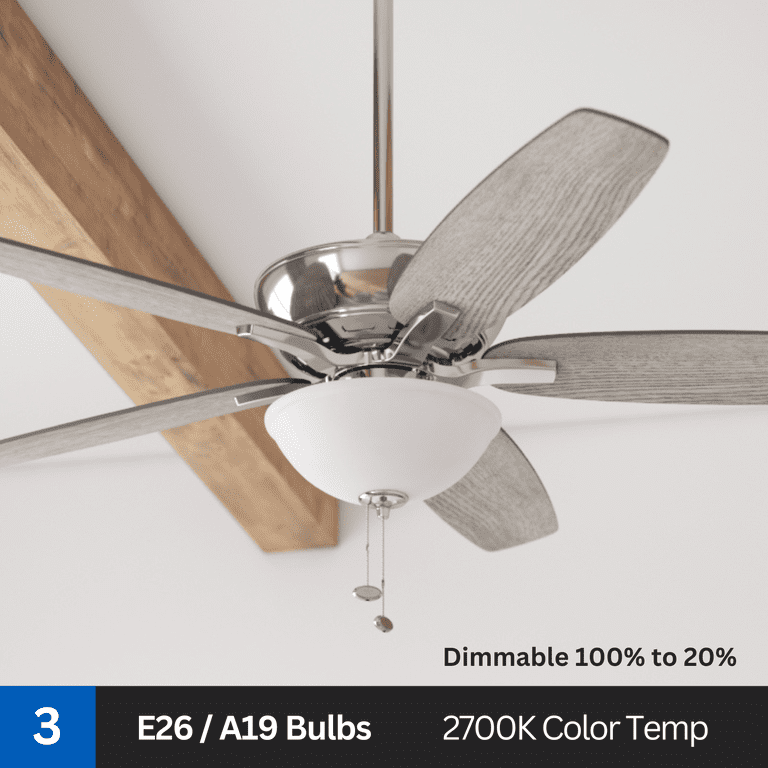 Craftmade Phaze 52" Ceiling Fan With LED Light - Modern Triple Mount, 5 Blades, Brushed Nickel