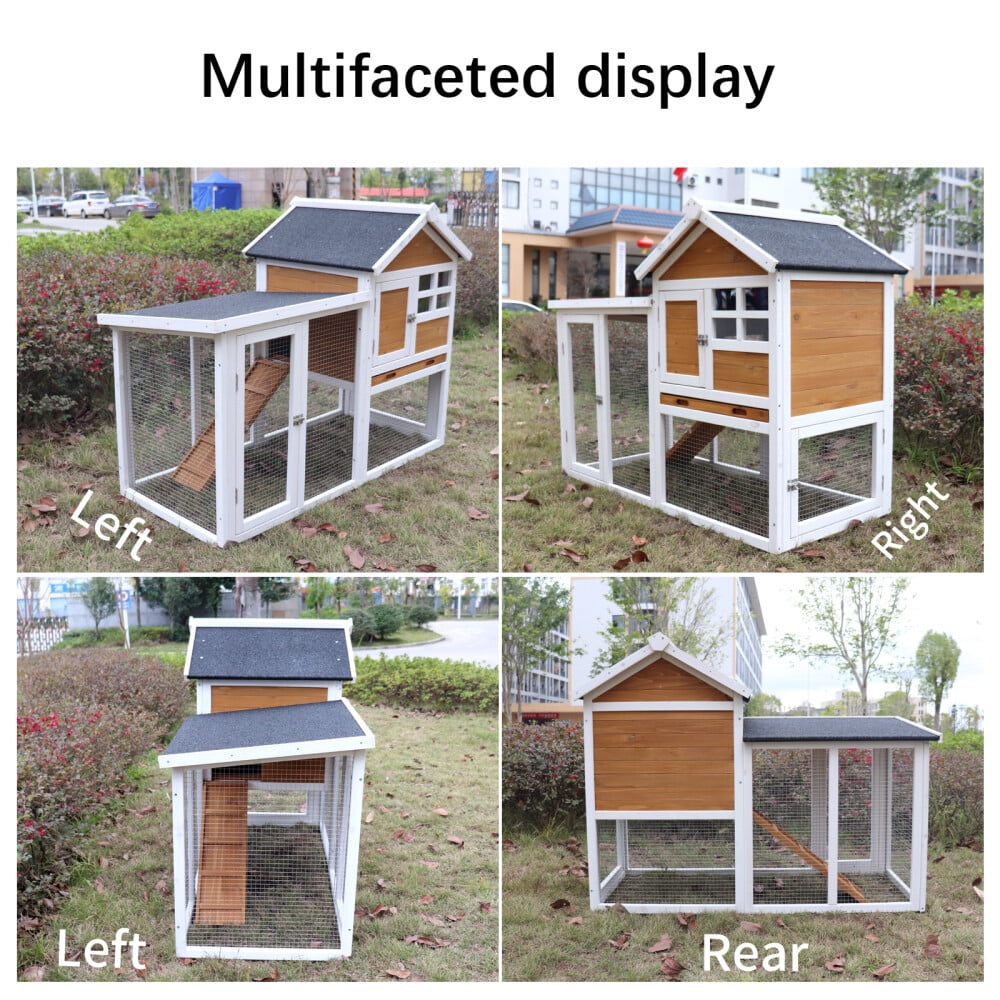 Deluxe Wooden Rabbit Hutch with Easy Clean Deep Tray & Waterproof Roof for Rabbits & Chickens, Solid Wood Construction, 3 Doors for Interaction, Expandable Design, Quick Assembly