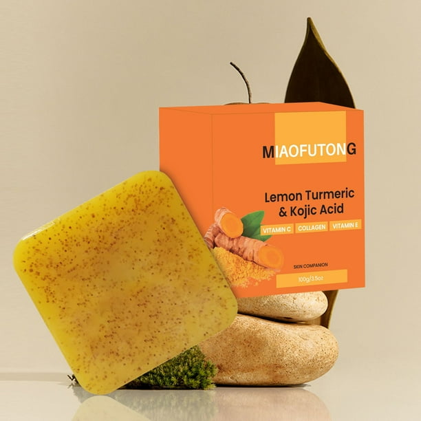 Fiudx Jabón de Limón, Barra Artesanal Iluminada de Cúrcuma, Limpiador Refresco En Vitamina C, Exfoliante Suave En Ácido Salicílico, Cuidad Facial Diario, Todo Tipo de Piel, Ingredientes Naturales.