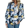 thumbnail image 2 of EFINNY Womens Lapel Floral Printed Shirt Long Sleeve Button Down Shirt, 2 of 7
