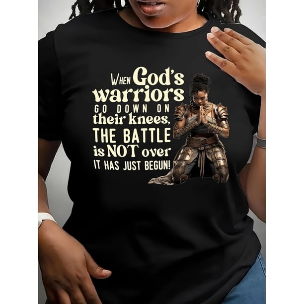 Women'S Inspirational Warrior Graphic T-Shirt - Short Sleeve, Crew Neck, Casual Spring/Summer Top with Motivational Print, Black, Motivational T Shirts