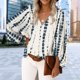 thumbnail image 1 of Camisas Mujer Camisa informal estampada con cuello en V, mangas acampanadas, blusa, ropa femenina (blanco M) Cgtredaw Para estrenar, 1 of 1