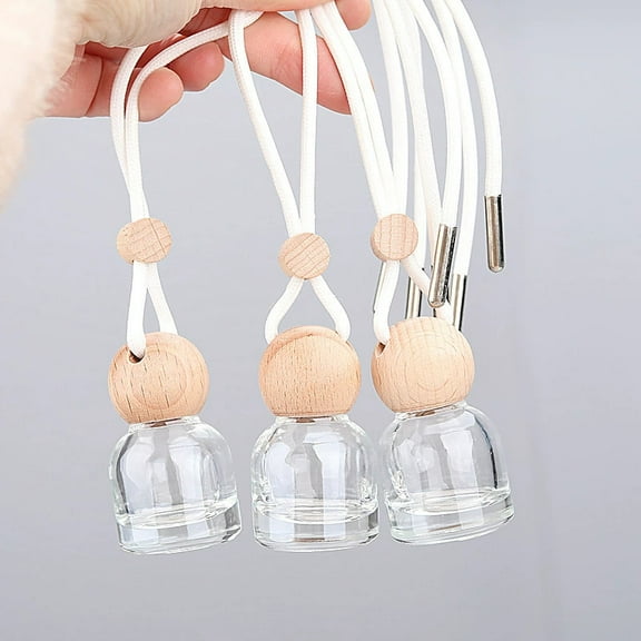 3pcs Small Perfume Bottles With Wooden Lid 10ml Car Hanging Diffuser Bottles Car Perfume Holder Empty Refillable Glass Bottles For Car Air Freshener Aromatherapy