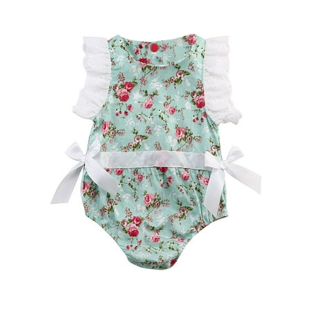 

Mioliknya Baby Girls Lace Flower Romper Round Neck Button Closure Jumpsuit