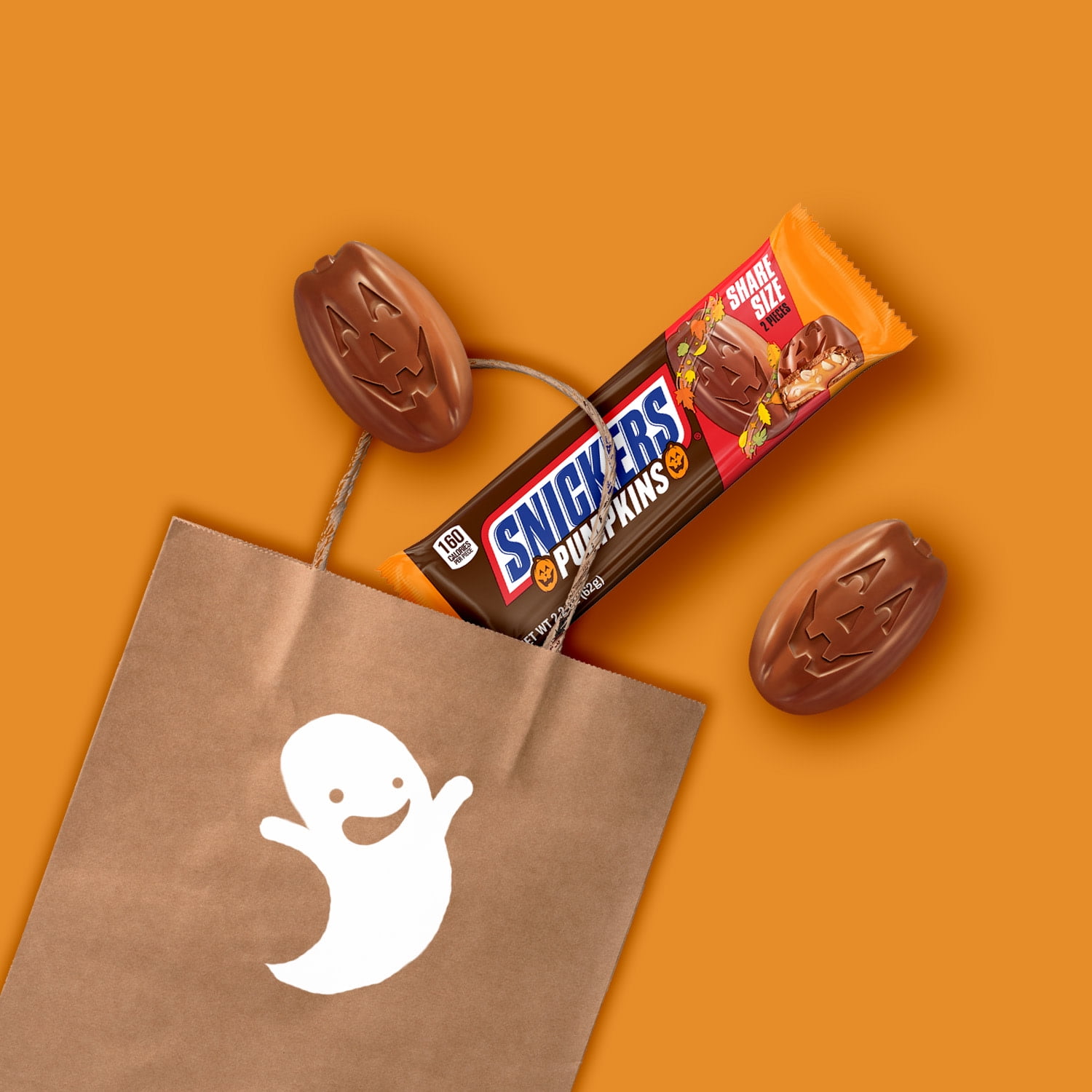 (2 pack) Snickers Pumpkins Chocolate Halloween Candy Bars, Share Size - 2.2 oz pack