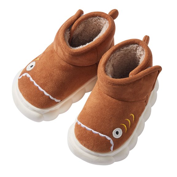 Lujianch Children Snow Boots For Boys And Girls Cute Cartoon Shark Plush Adjustable Girls Boots With Zipper Closure