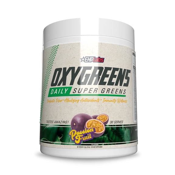 EHP Labs OxyGreens Super Greens Powder - Spirulina & Chlorella Superfood, Green Juice Powder & Greens Supplements with Prebiotic Fibre, Antioxidants & Immunity Support, 30 Serves (Passionfruit)