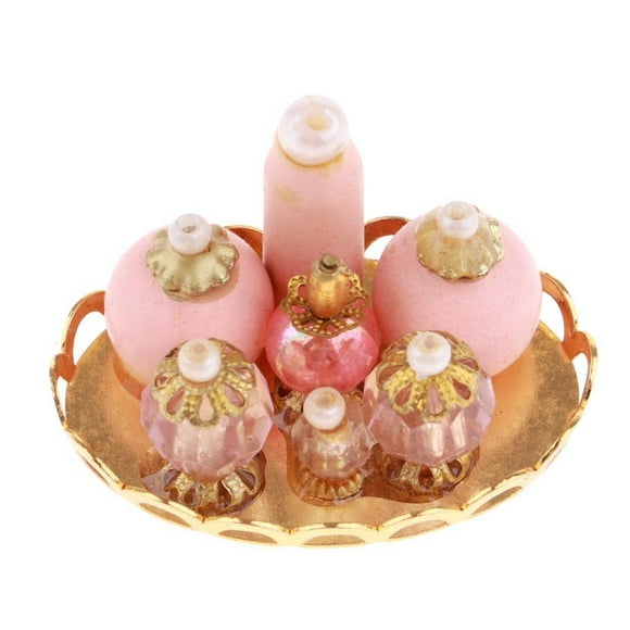 Casa de Miniatura 1:12 Accesorios de de Juguete de Botellas de Perfume Rosa con Bandeja Dorada Macarena Miniaturas de casa de muñecas