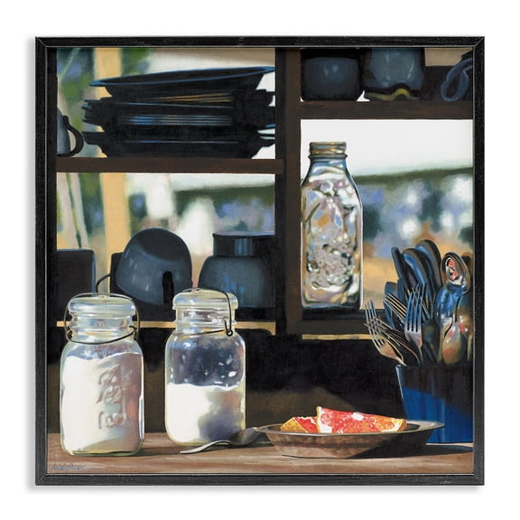 Stupell Industries Traditional Realistic Kitchen Shelf Black Framed Giclee Art, 12 x 12, by Heide Presse