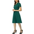 thumbnail image 4 of INSPIRE CHIC Robes Vintage pour Femmes 2024 Col Plat Manches Courtes Ajustée et Évasée m Vert Foncé, 4 of 7