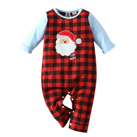 

DUAONETS Toddler Kids Girls Boys Cute Christmas Cartoon Old Man Plaid Prints Romper Jumpsuit Cloths