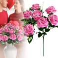 thumbnail image 2 of Artificial Roses 1 Pc 7 Heads Burnt Edge Bouquet Artificial Roses Flower with Stems Slik Fake Flowers Bouquet for Valentine's Day Home Wedding Party Decoration, 14.96 Inch, Pink, 2 of 9